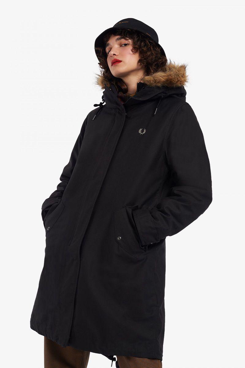 Fred Perry Jackets 2023 - Black Zip-In Liner Parka Womens